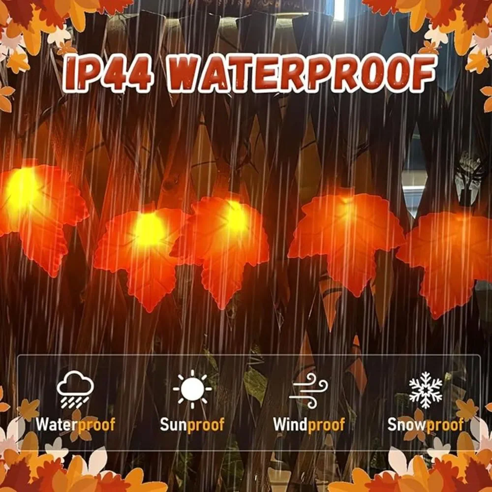 8.5Ft Outdoor Decorations Lights with 10 LED Orange Maple Leaves Light